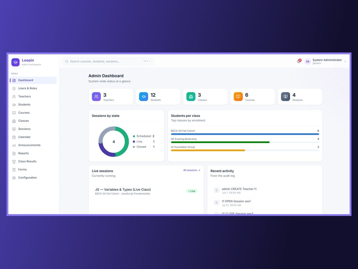 Loopin — Class & session management for institutes